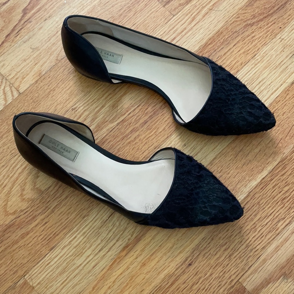 Cole Haan Black Flats with Lace Detail